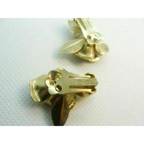 Woman's Earrings Coro Vintage Clip-On Gold-tone Flower Center Stone - Picture 5 of 8
